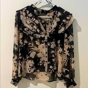 ZARA Floral Sheer Black Blouse